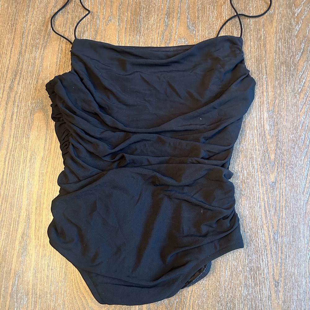 Ruched Black Bodysuit